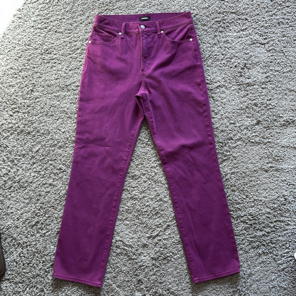 Express Modern Straight High Rise Jeans, Purple - Picture 3 of 14